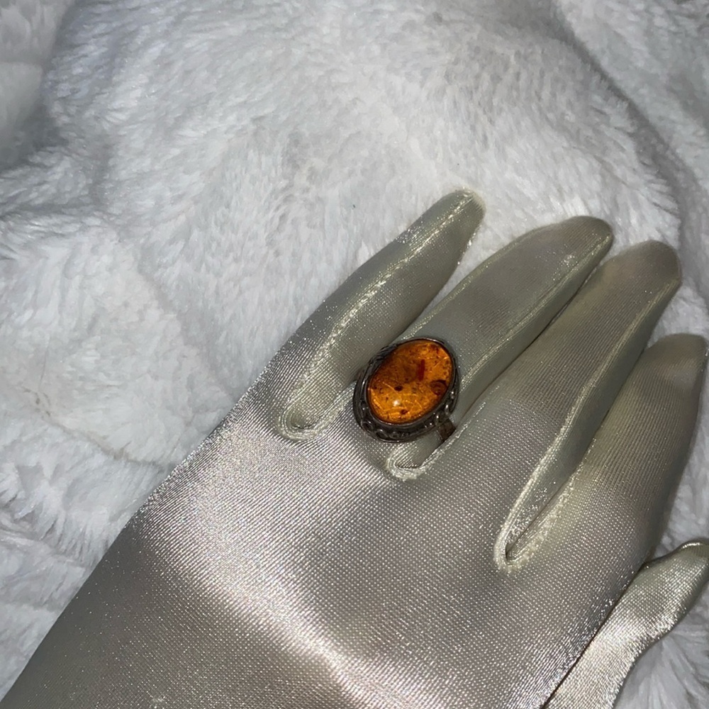 Sterling silver genuine amber ring (stamped .925)